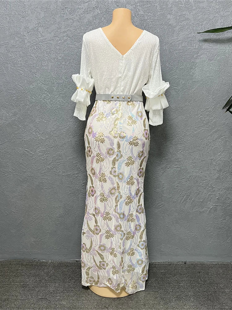 Macy Fashion Summer Dresses Luxury Sequin Mermaid Robe Dubai African Women Wedding Party Prom Evening Gown Dashiki Ankara Outfit