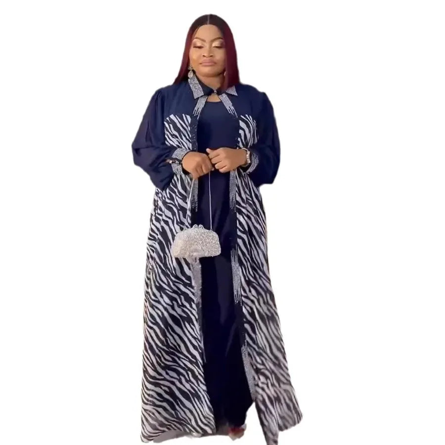 Babs Elegant African Dresses for Women 2 PCS Set Gown Muslim Summer Fashion Wedding Evening Party Dress Africa Clothes
