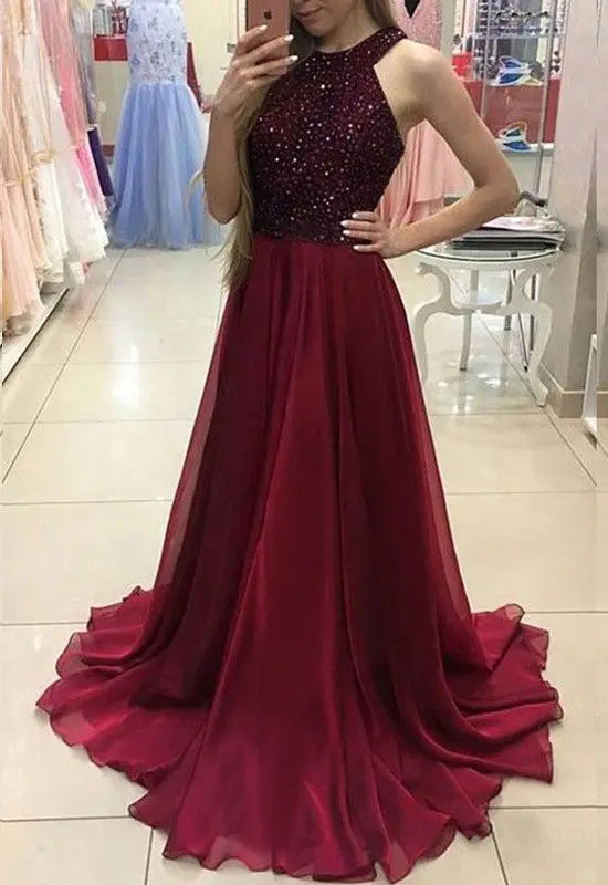 Amay Women's Retro Evening Dress Sexy Ladies Sleeveless Bodycon Sequin Tulle Long Dress Wedding Ball Gown Party Formal Dress
