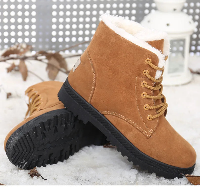 Maxy Women's Boots Winter Boots with Fur Low Heels Snow Boots Ankle Bota Feminina Platform Booties For Women Winter Shoes Heeled