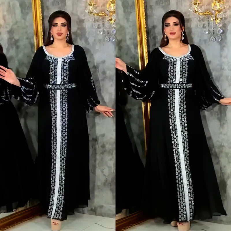 Maxy African Dashiki Diamonds Dresses Abaya for Women Dubai Evening Party Gown Muslim Turkey Caftan Robe