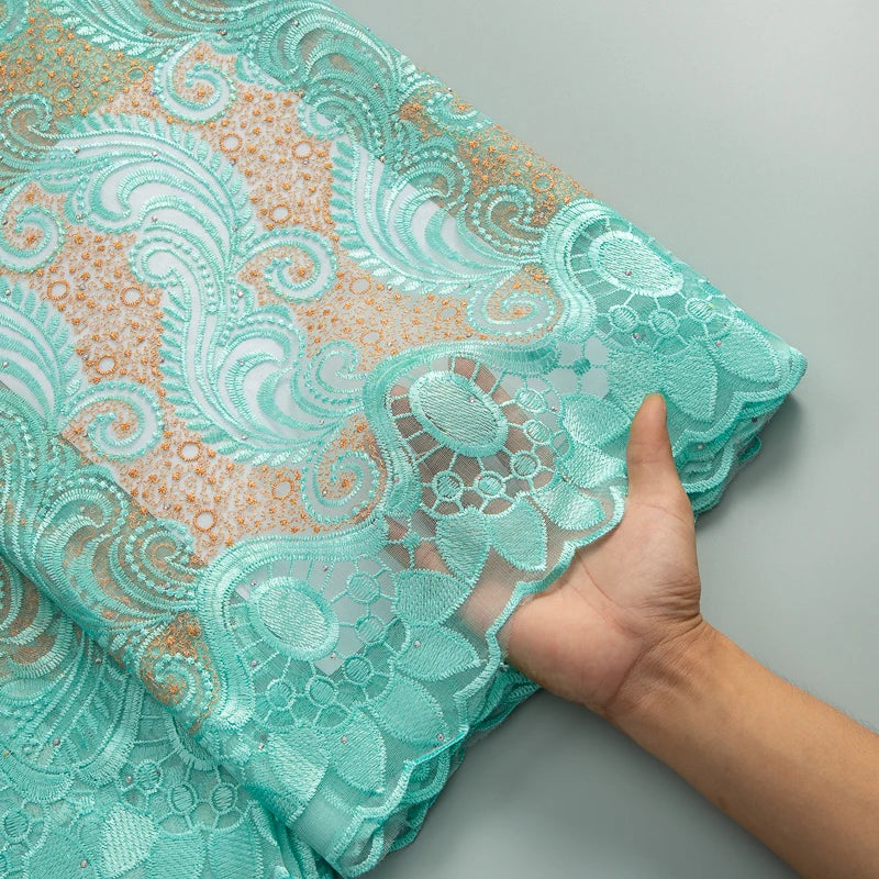 Macy French Mesh Lace Fabric with Rhinestones High Quality African Stones Lace Fabric Nigerian Lace for Women Party Dresses