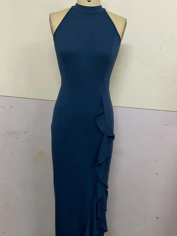 Maxy Women High Waist Plus Size Sleeveless Halter Maxy Dress Evening Dresses for Party Wedding
