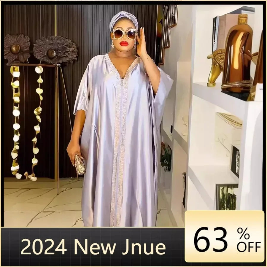 Momsey 2024 elegant Dresses for Women Plus Size Africa Clothes Dashiki Ankara Evening Gown Kaftan Muslim Party Long Dress with Headscarf