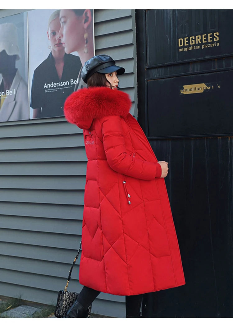 New Korean Gracy Down Cotton Coat Women Long Winter Puffer Parkas Thicken Warm Hooded Cotton-Padded Jacket Coat Zipper Overcoat