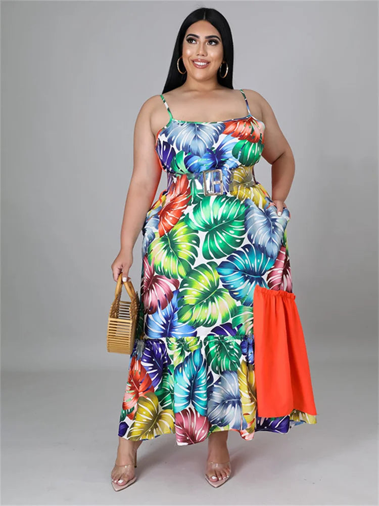 Maxy Plus Size Women Clothing Dress Summer 2024 Patchwork Flower Print Dress Slip Maxy Dresses