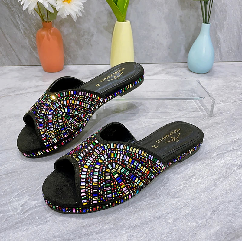 Visco Fashionable Luxury Top American Designers 2023 Party Bright Diamond Uppers Summer Party Women's Shoes With Flat Shoes  Nigeria