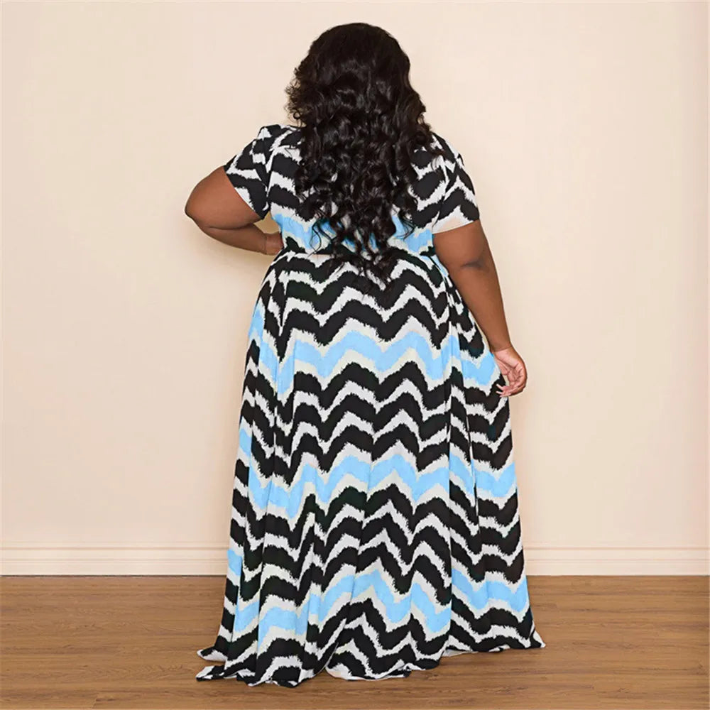 Maxy Plus Size Dress Women 4xl 5xl  Striped  Loose Fashion Streetwear Cute Ball Gown Shirts Maxy Dress