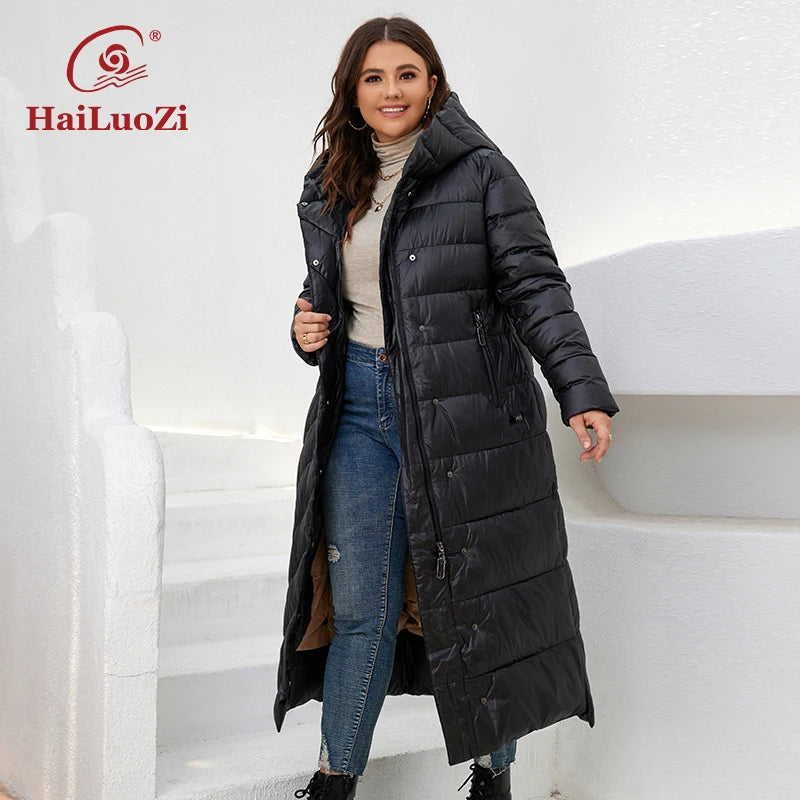 Macy New Winter Women's Jackets Plus Size Mid-length Thick Hood Warm Zipper Belt Classic Casual Women Coat Parkas