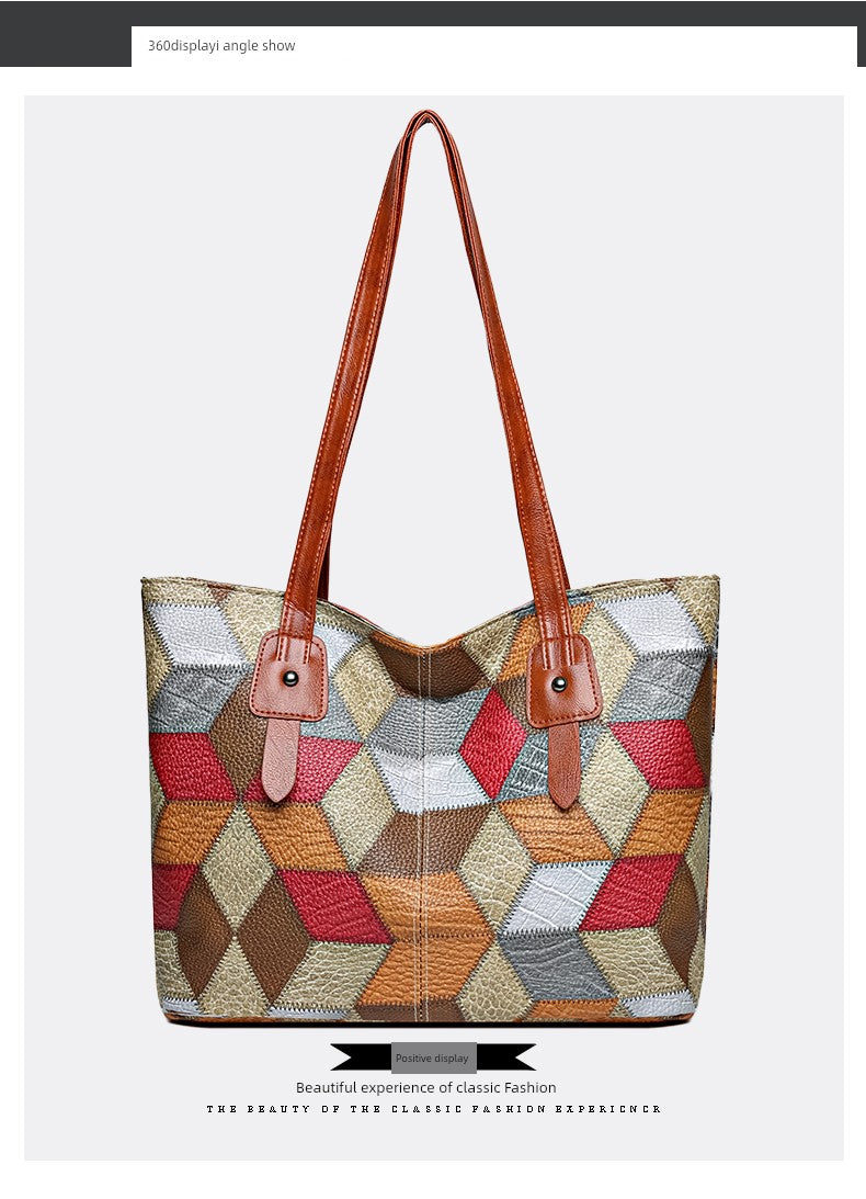 Maxy New Arrival Fashion Middle-Aged Soft Leather Print Big Bag