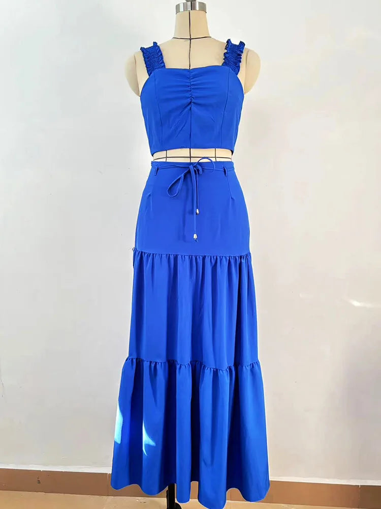 Babs Sleeveless Bandeau Crop Tops & Long Skirts Set Women Two Piece Set Outfits