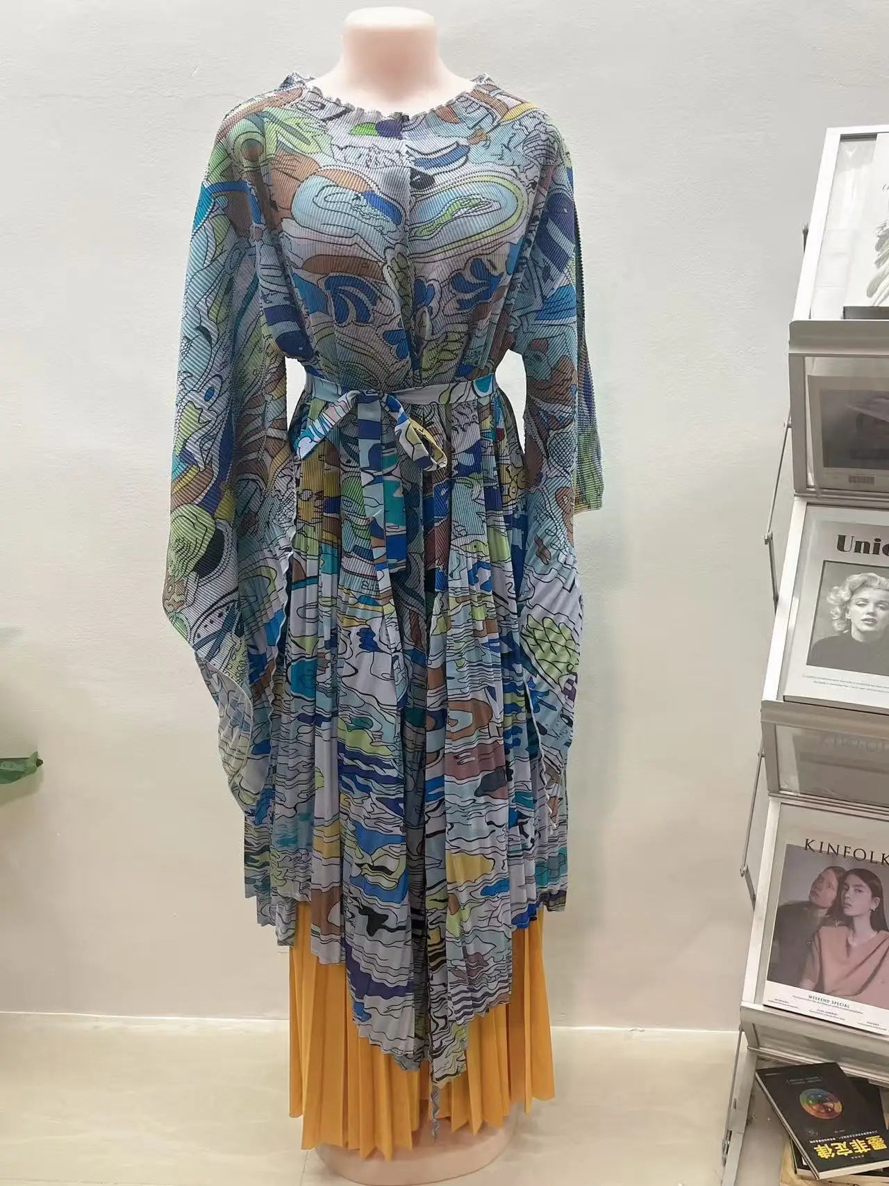 Maxy African Miyake pleated printed suit top + wide-leg straight pants two-piece fashion women's clothing summer new