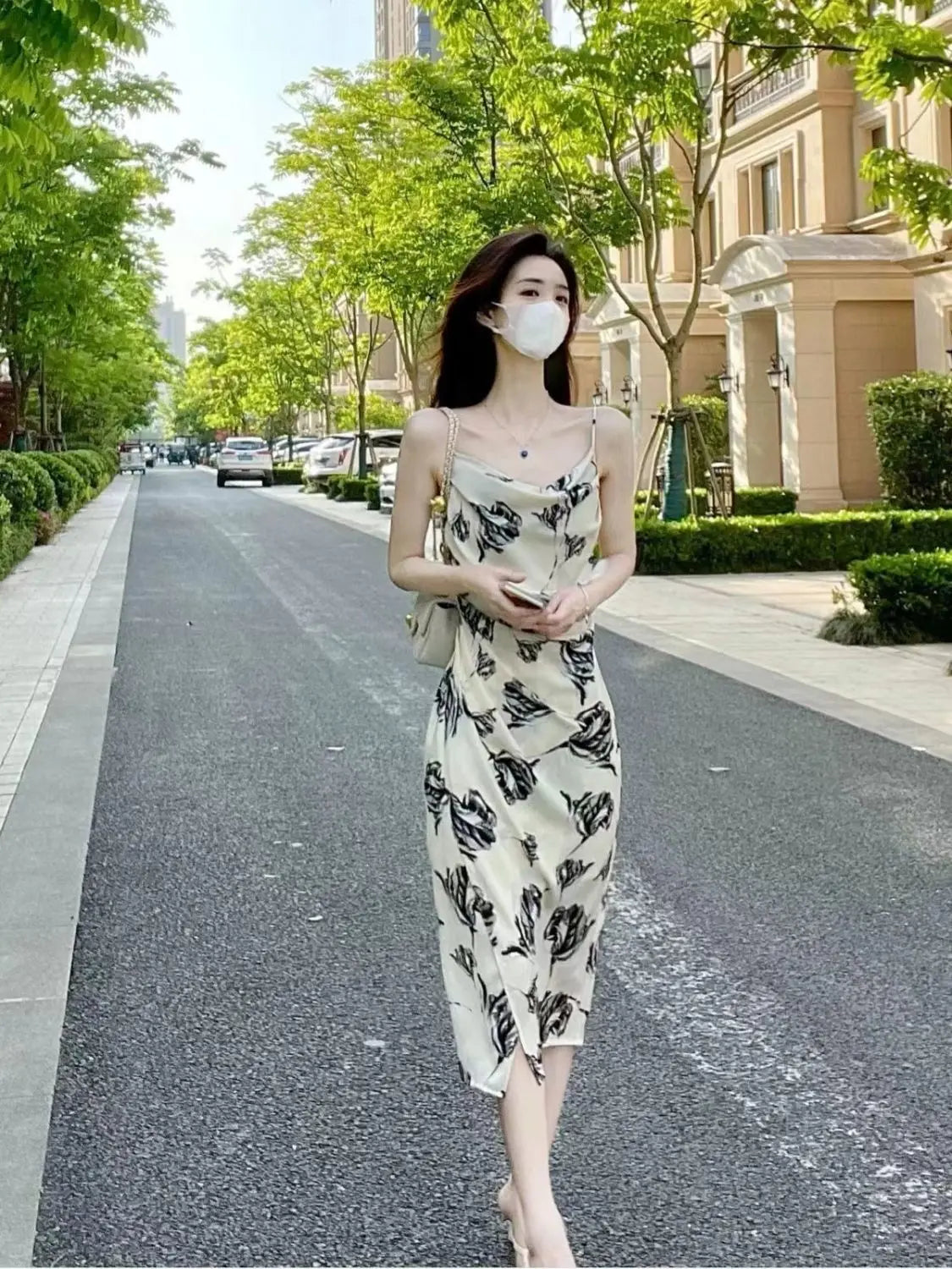 Maxy Printed Dresses Women Holiday Casual Summer Ins Sexy Graceful Korean Style New Female Mature Temperament Popular Empire Vintage