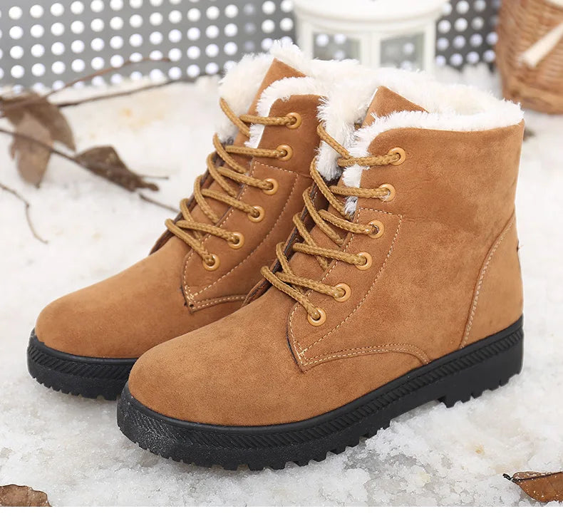 Maxy Women's Boots Winter Boots with Fur Low Heels Snow Boots Ankle Bota Feminina Platform Booties For Women Winter Shoes Heeled