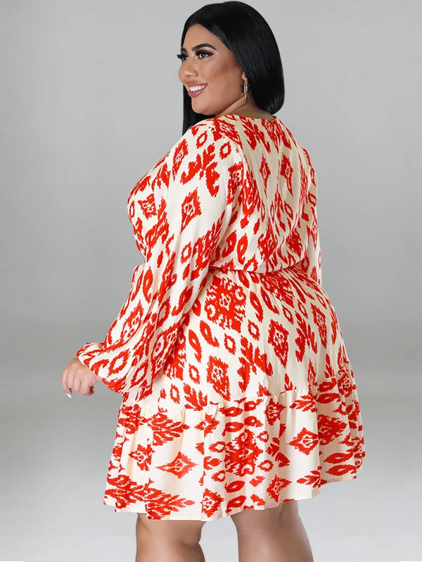 Maxy Plus Size loose Dresses for Women Long Sleeve Printed big harm Africa midi Dress New Style Fall Wholesale