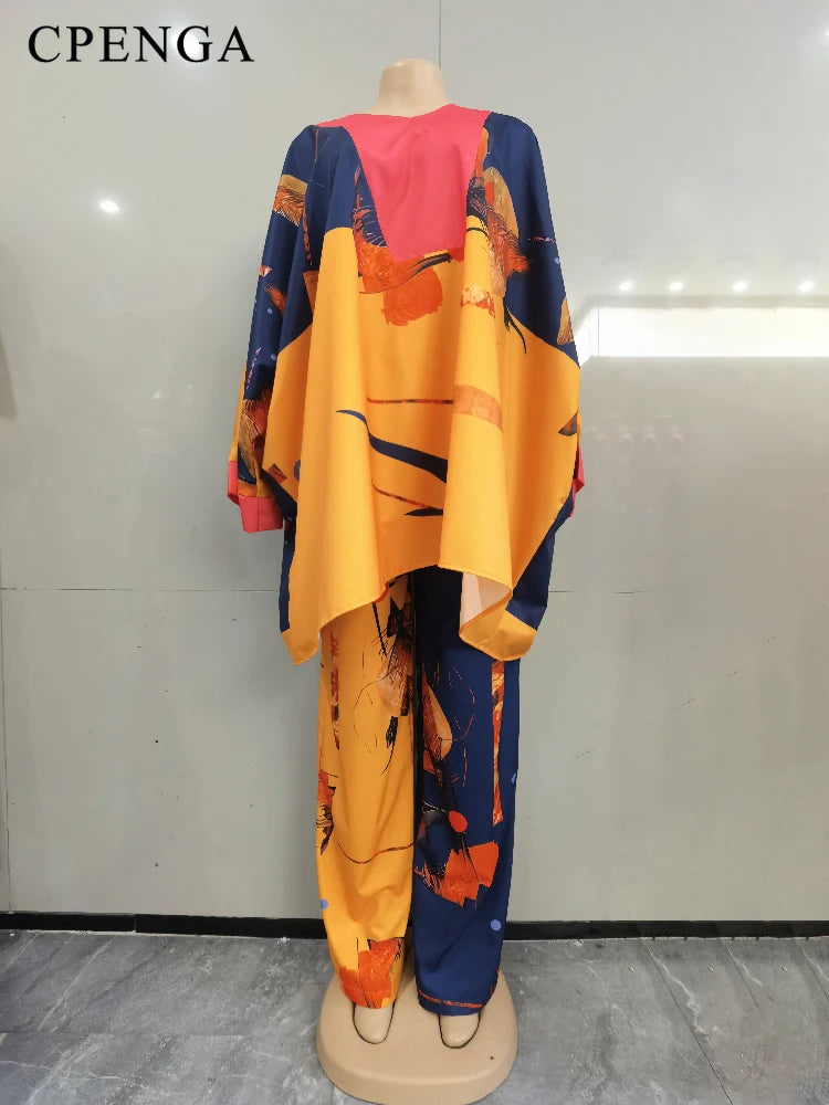 Maxy Plus Size Matching African Clothes Sets for Women Elegant Lady Party Wear 2 Pieces Top and Pants Suits Dashiki Casual Outifts