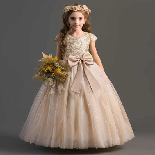 Babs 2024 Teen Girls Bridesmaid Flower Dresses for Wedding Elegant Luxury Party Sequin Lace Princess Evening Dress Birthday Prom Gown