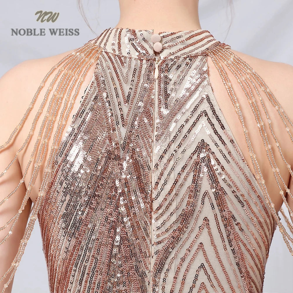 Maxy Prom Long Elegant Dresses Halter Sequin Mermaid Prom Dress De Fiesta Evening Dresses Customized