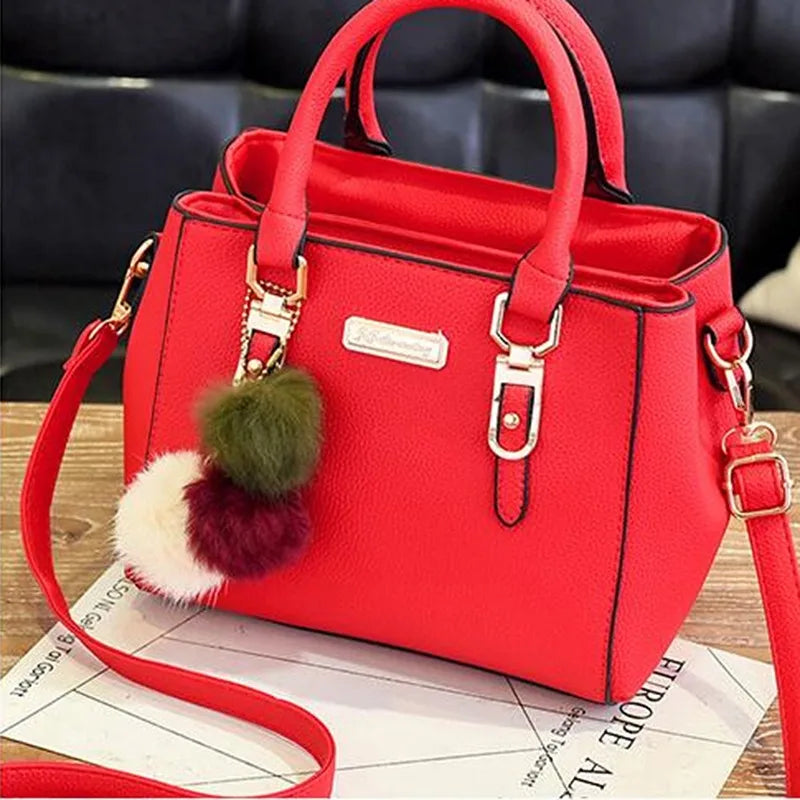 Maxy PU Leather Ladies Handbags Women Vintage Purse Plush Tassel Messenger Bags Tote Boston Shoulder Crossbody Bag