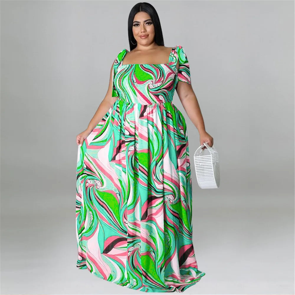 Maxy Plus Size Summer Dress Women's Clothing Flower Printed Slip Bandage Elegant Mini Dress Hot Sale