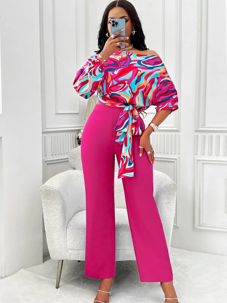 Maxy Women Set Spring Autumn Long Sleeve Shirt Blouse Top And Pants Suits Outfits Fashion Office Lady Matching Sets Outfit