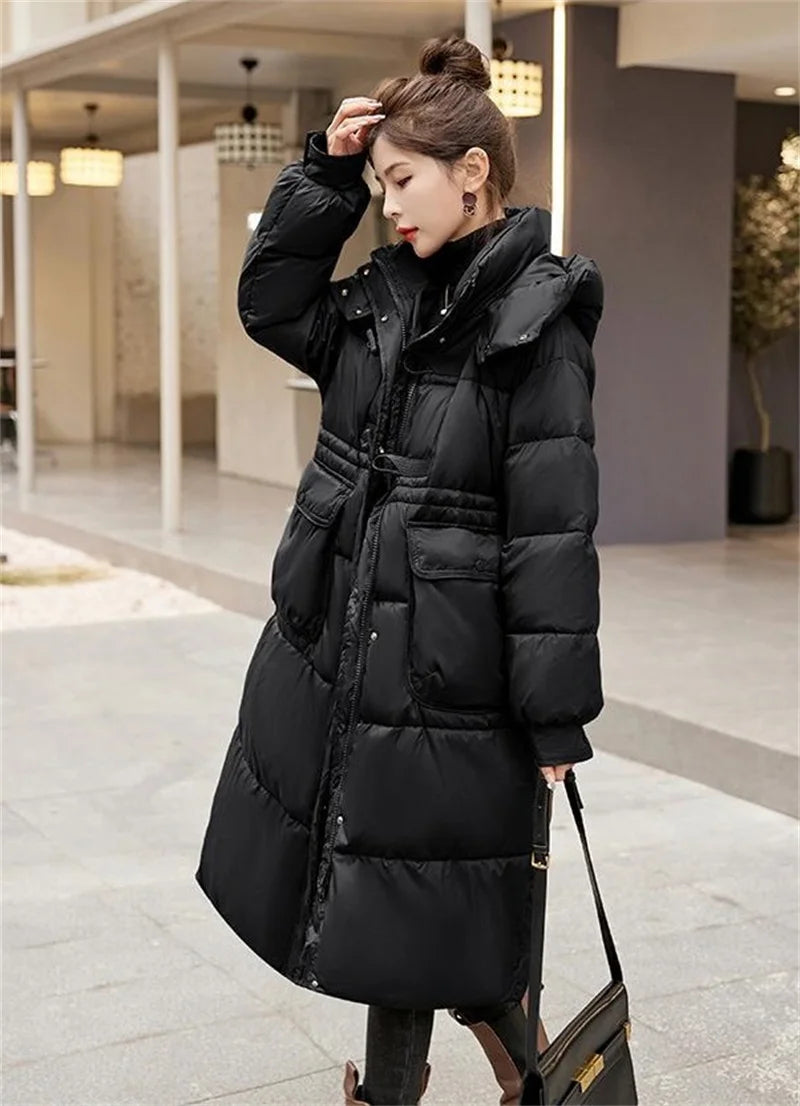 Momsey 2024 New Down Coats New Long-style Cotton Dress American Version Large Size American Fashion Jackets Winter Heat Parka Feminina