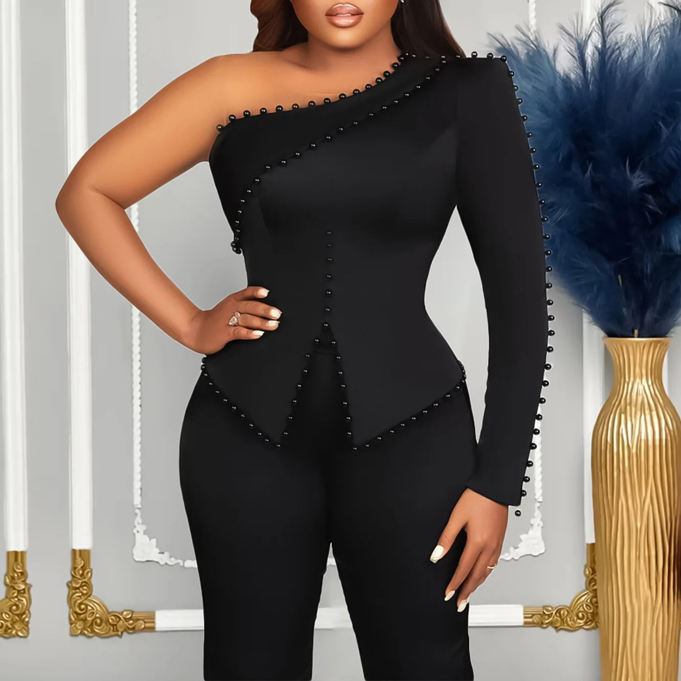 Macy Wear For Women 2 Piece Sets Beaded Top And Straight Pants Suit Two-piece Party Lady Matching Sets Africa Clothes Outfits