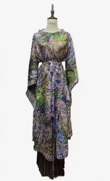 Maxy African Miyake pleated printed suit top + wide-leg straight pants two-piece fashion women's clothing summer new