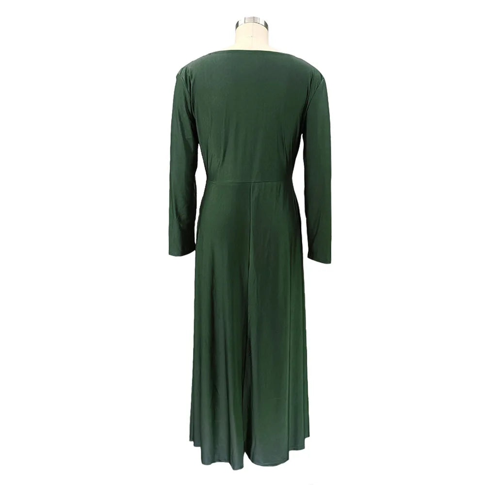Maxy Plus Size Party Dresses Women Clothing 2024 V Neck Long Sleeve Solid Loose Elegant Maxy Dresses