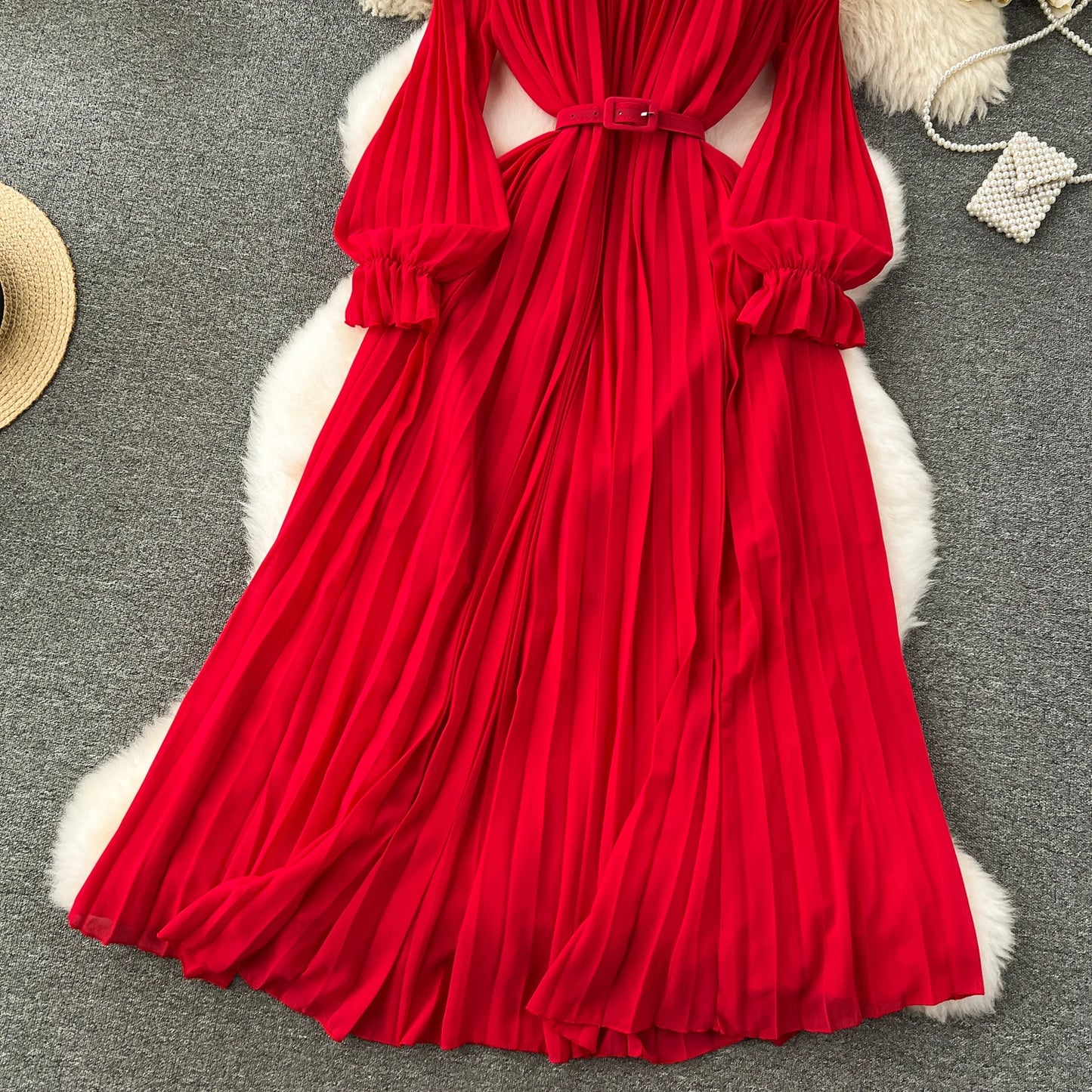 Spring Summer Women Hollow Out Lace Patchwork Pleated Long Dress Vintage Red/Blue/Purple Draped Maxi Vestidos Female Robe New