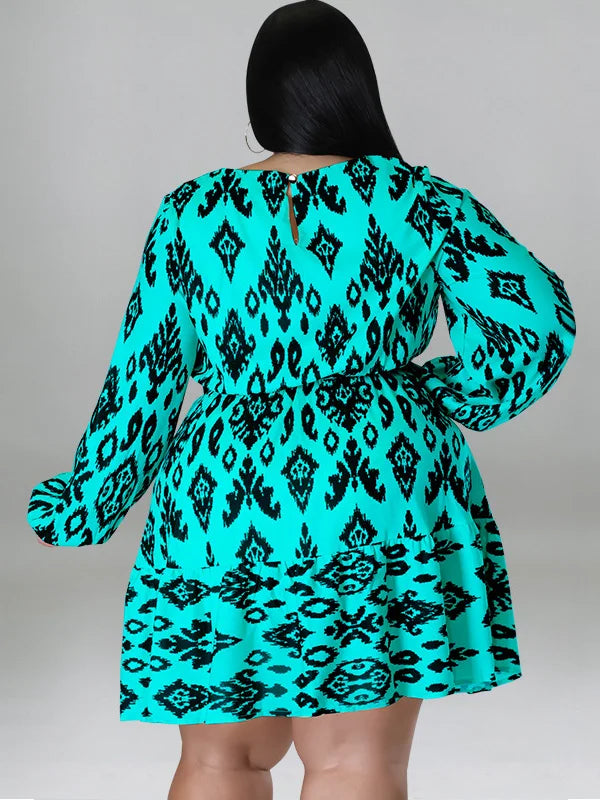 Maxy Plus Size loose Dresses for Women Long Sleeve Printed big harm Africa midi Dress New Style Fall Wholesale