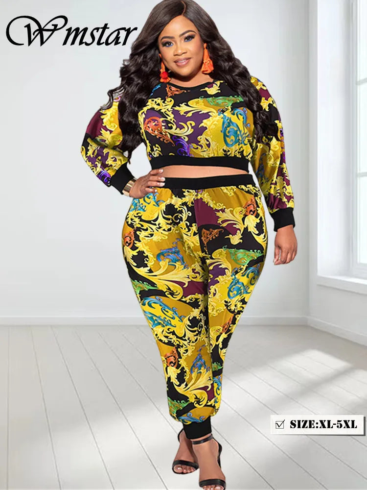 Maxy Plus Size Two Piece Set Women Clothing Long Sleeve Tops and Pants Sets Leggings Matching Set