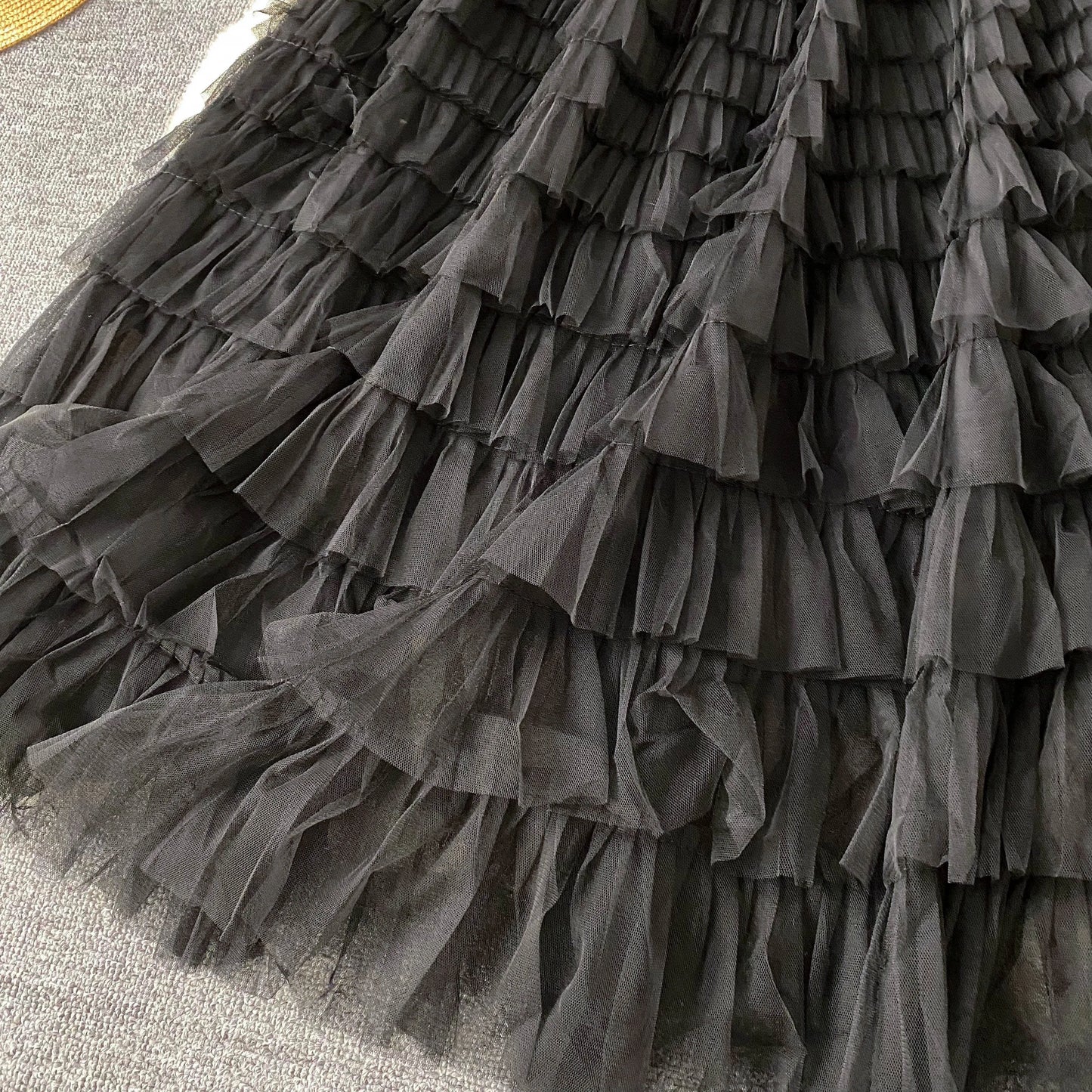 Maxy Fairycore Fashion Newest Chic Dresses Women O-Neck Short Sleeve Mesh Splice Design Vacation Summer Cake Long Dress