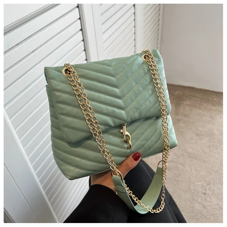 Maxy Casual Chain Crossbody Bags For Women Fashion Striped Shoulder Bag Large Capacity Flap Ladies Handbags