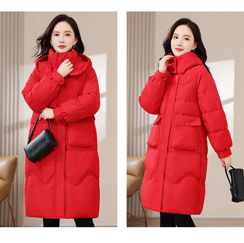 Maxy XL-8XL Oversized Outerwear Women Winter Long Parkas Hooded Casual Loose Thick Warm Lady Jackets Plus Size Women Clothing