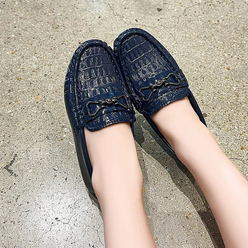 Visco Boys Leather Shoes Round-toe Flat Soft Kids Fashion Casual Loafers Glossy Metal Buckle Children Moccasins Non-slip Britain Style