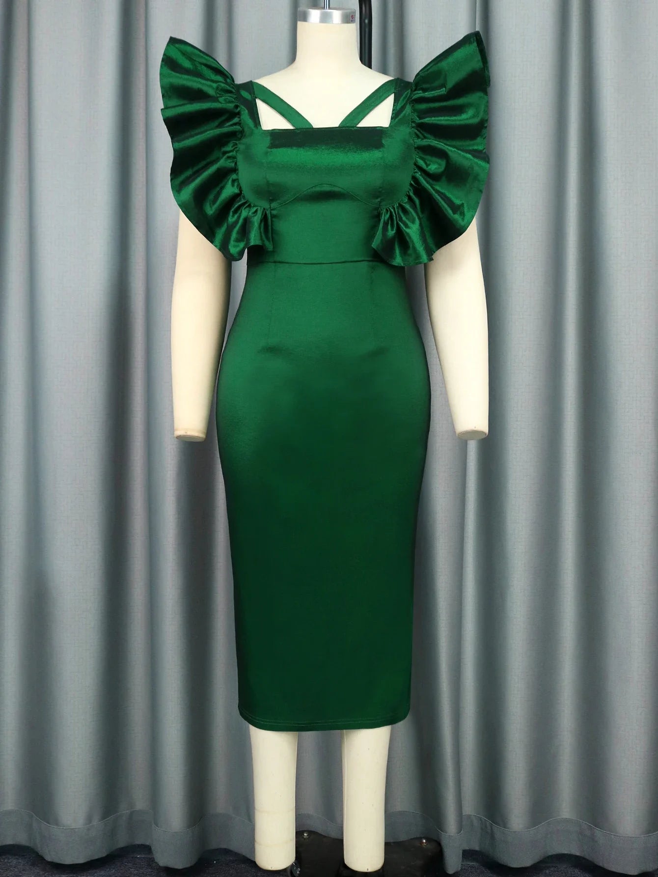 Babs Green Bodycon Dresses Flying Sleeveless Hollow Out Bodycon Package Hip Evening Cocktail Party Midi Gowns Women Plus Size