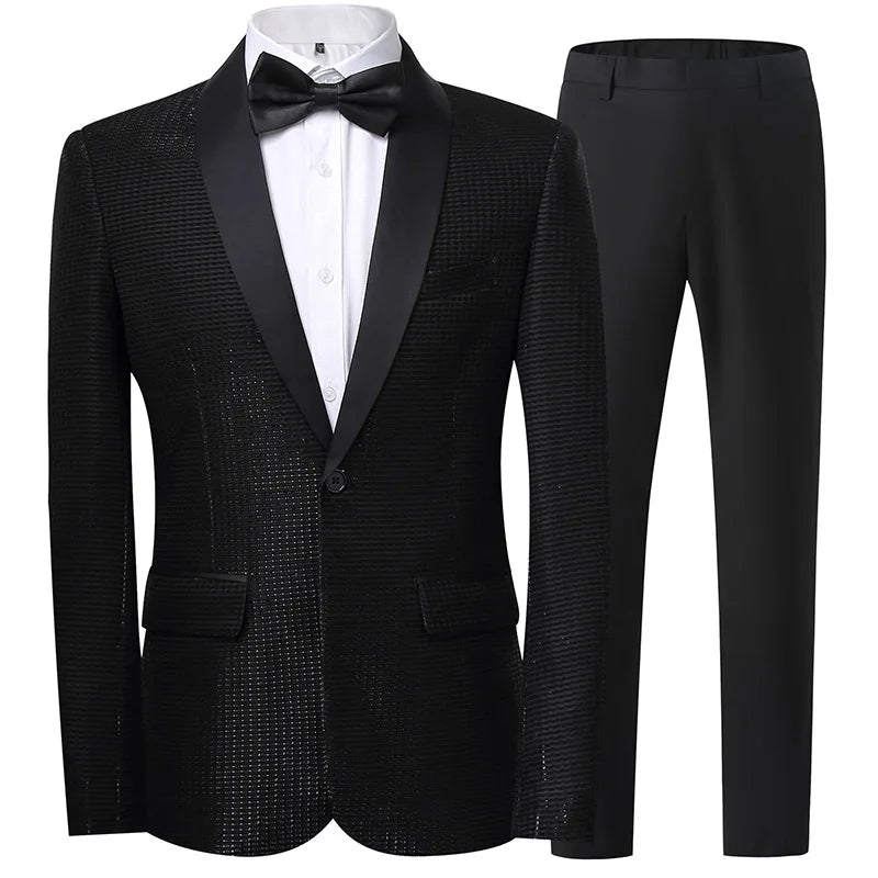 Visco Groom suit men's slim Korean wedding dress business casual handsome plaid professional suit Korean slim best man groom