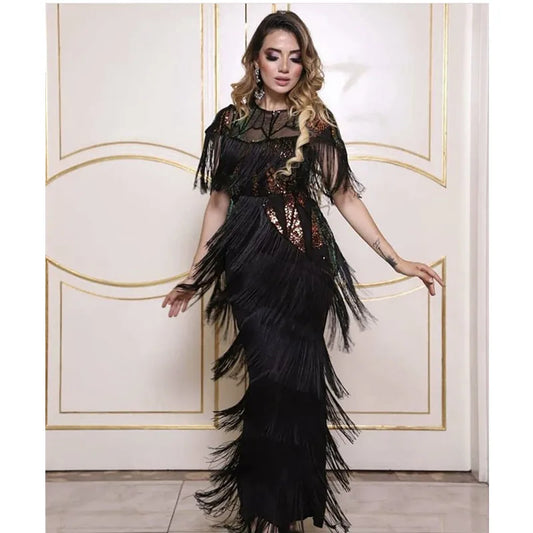 Maxy Women Summer Sexy Fringed Embellished Bodycon Celebrity Evening Dress Short Sleeve Fringe Tassel Club Party Dress Party dresses