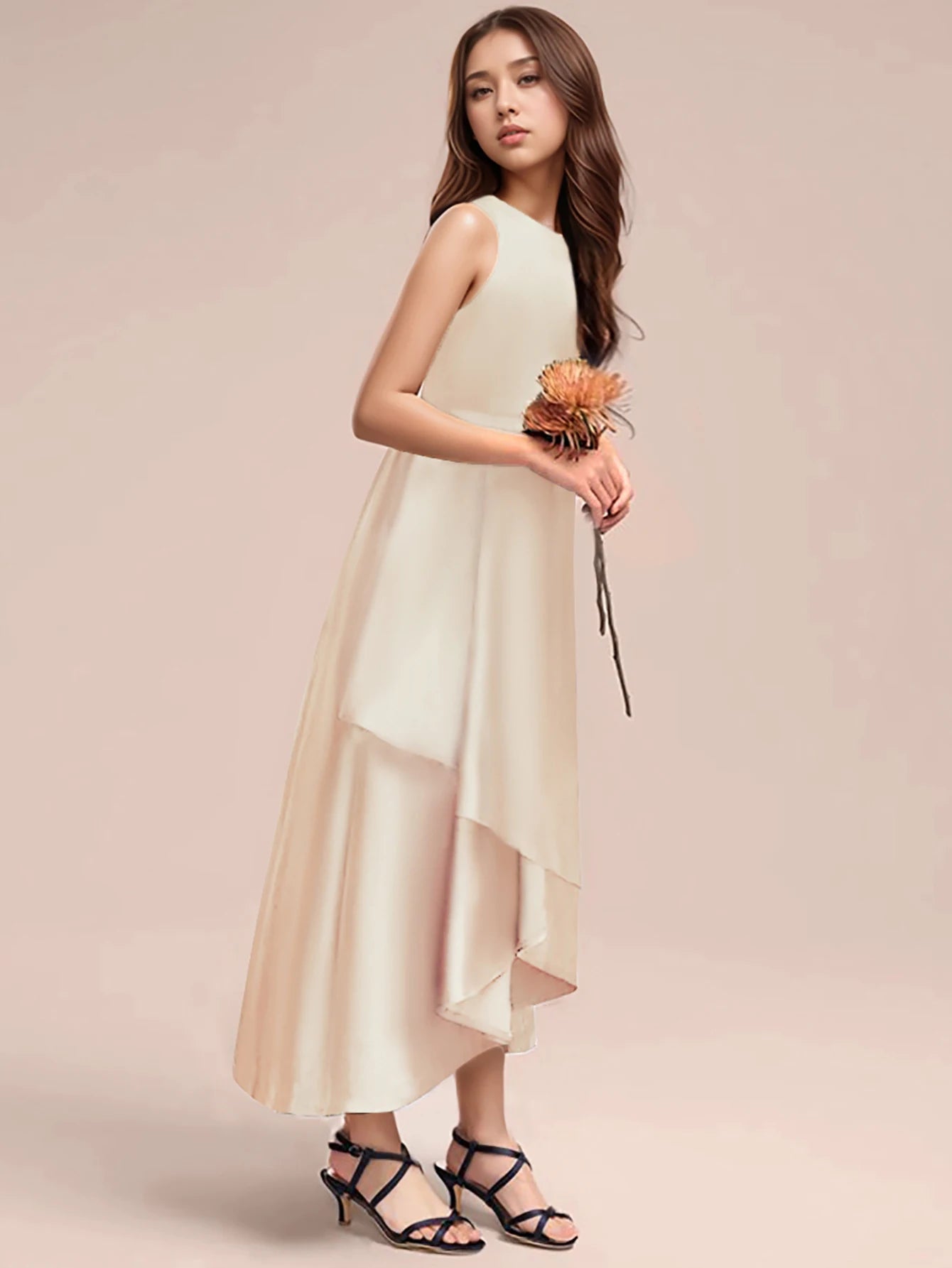 Maxy Teen Girl Champagne High-end Long Dresses Birthday Party Performance Wedding Evening Dresses