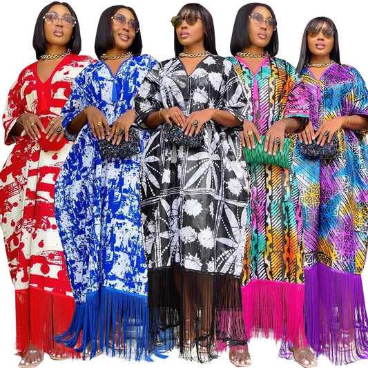 Maxy 2024 African Dresses for Women Tassels African Fashion Boubou Dashiki Ankara Outfits Evening Gown