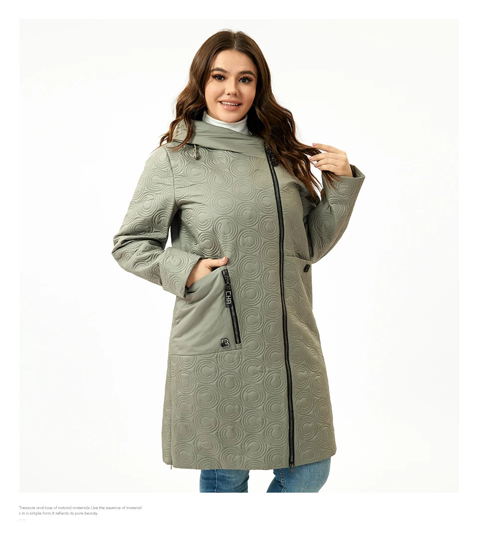 Macy Autumn Women Jackets Plus Size Long Hooded Quilted Light weight big pockets Bio-cotton Stylish Women's coat