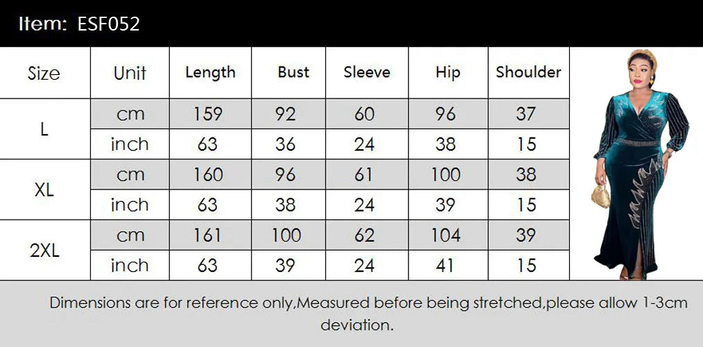 Maxy Plus Size African Women Velvet Diamonds Bodycon Mermaid Dress Dubai Kaftan Muslim Dresses Africa Ankara Dashiki Party Gown Robe