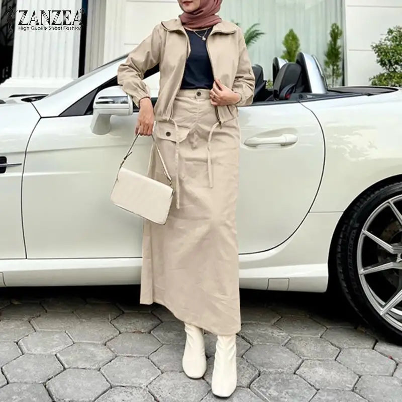Maxy Woman Fashion Dress Sets Spring Long Sleeve Tops Skirts 2PCS Vintage Solid Party Suit Elegant OL Work Tracksuits