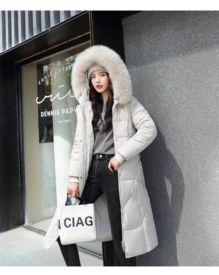 New Korean Gracy Down Cotton Coat Women Long Winter Puffer Parkas Thicken Warm Hooded Cotton-Padded Jacket Coat Zipper Overcoat