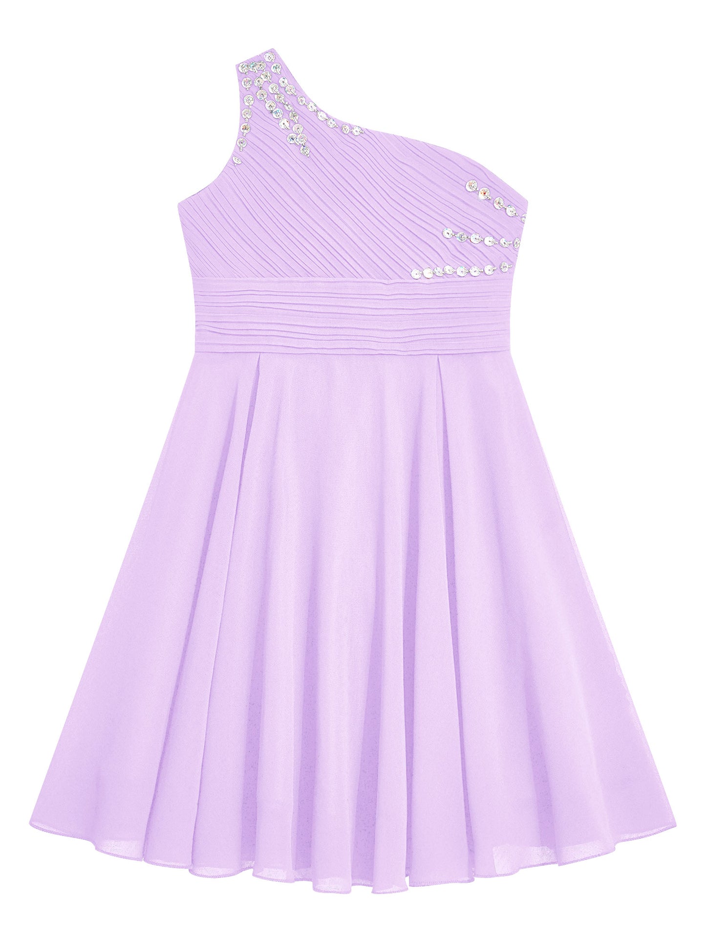 Macy Girls Elegant Beaded Party Dress One Shoulder A-Line Chiffon Princess Dresses Wedding Birthday Prom Evening Gown