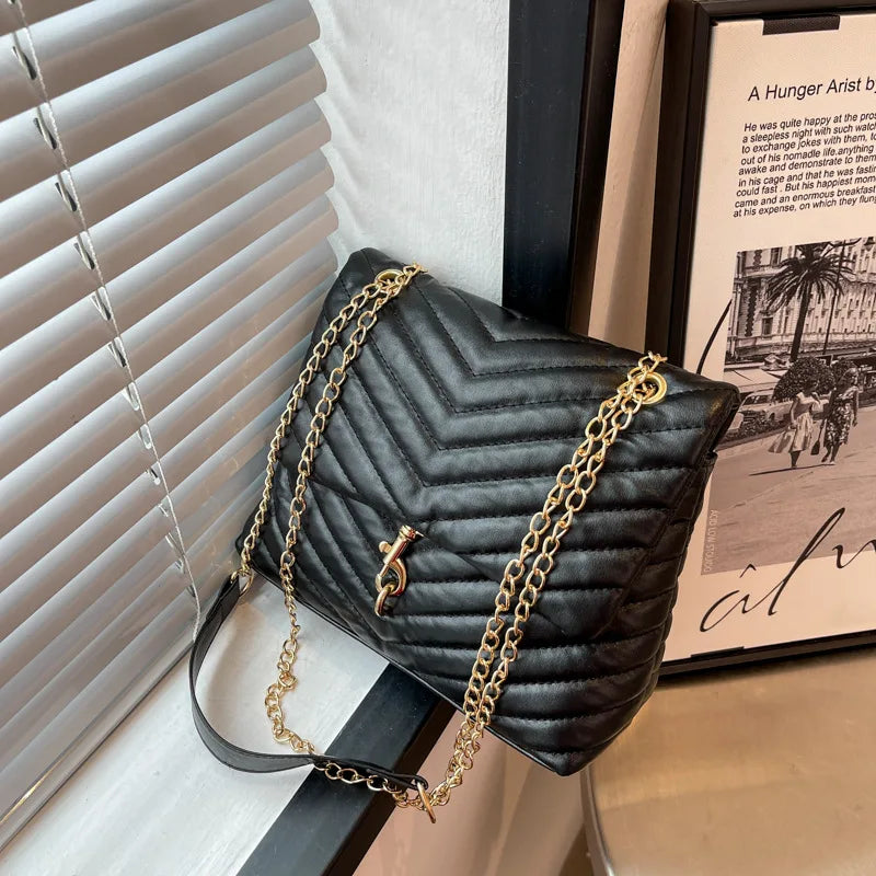Maxy Casual Chain Crossbody Bags For Women Fashion Striped Shoulder Bag Large Capacity Flap Ladies Handbags