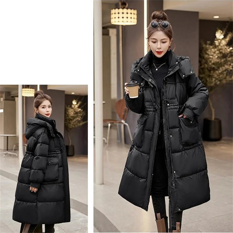 Momsey 2024 New Down Coats New Long-style Cotton Dress American Version Large Size American Fashion Jackets Winter Heat Parka Feminina