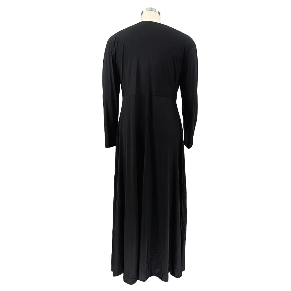 Maxy Plus Size Party Dresses Women Clothing 2024 V Neck Long Sleeve Solid Loose Elegant Maxy Dresses