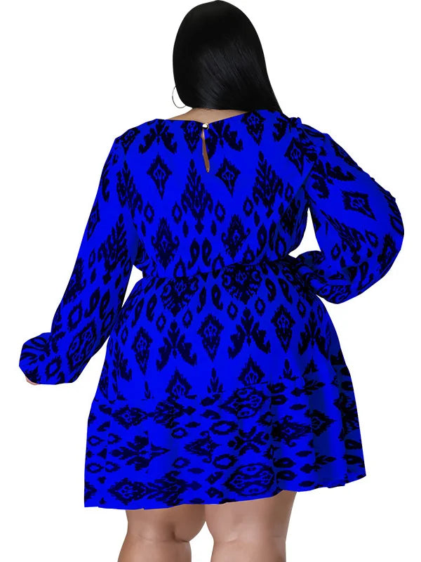 Maxy Plus Size loose Dresses for Women Long Sleeve Printed big harm Africa midi Dress New Style Fall Wholesale